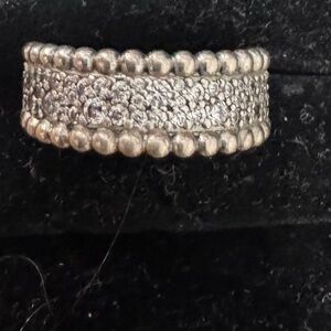 Pandora Silver Beaded Textured Ring